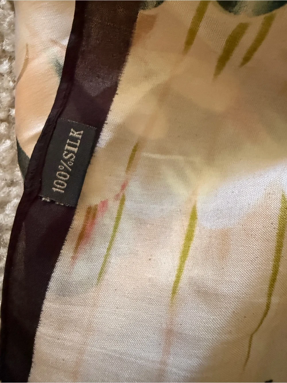 VATELONI Feather Print Silk Scarf in Red, Blue, Green, Cream